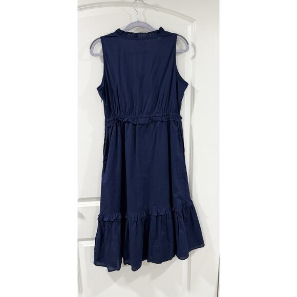 J.Crew Factory Midi Dress Size 4 Navy Tiered Fit & Flare NWT Tie-Neck Sleeveless - Picture 6 of 15